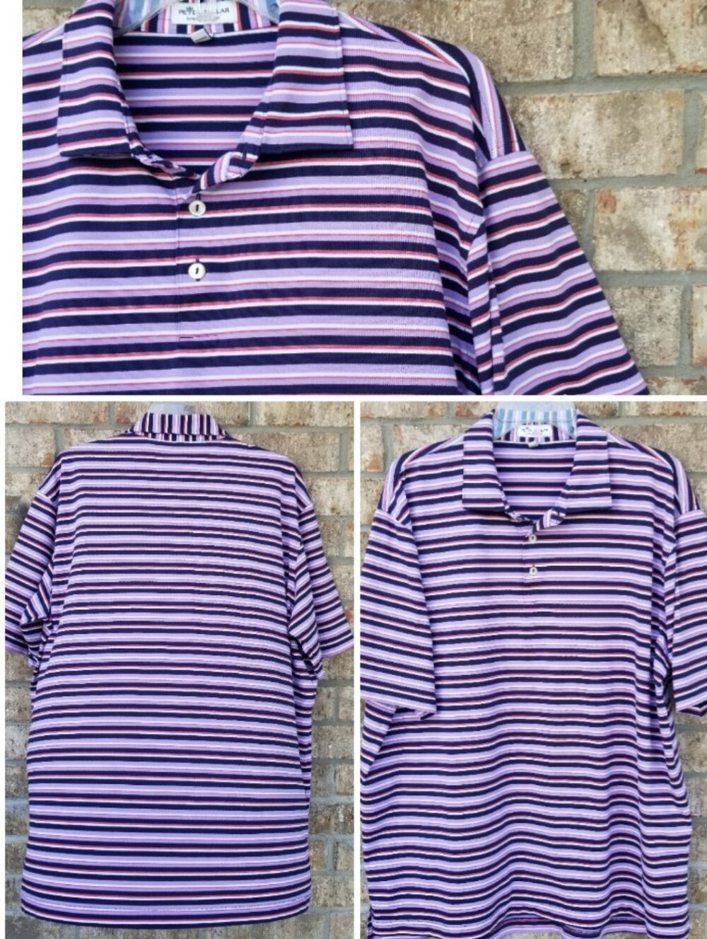 Peter Millar Striped Golf POLO Shirt (Men XL) S.S. Dri-fit Performance PUR NAVY